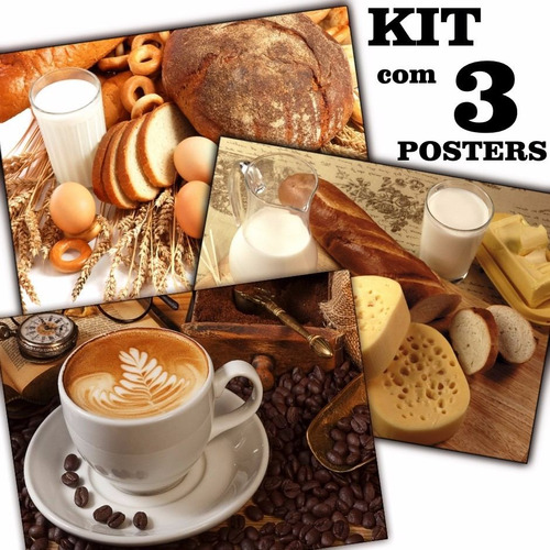 Poster Decorar Padaria Kit Com 3 De 65cmx100cm  Plastificado