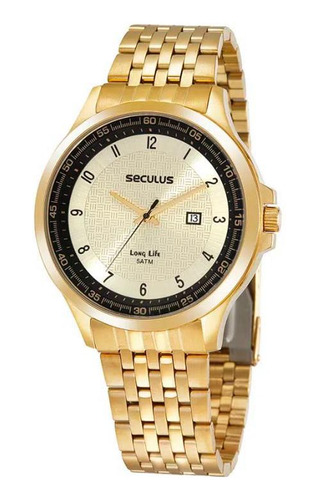 Relógio Masculino Seculus Dourado Casual Long Life Aço