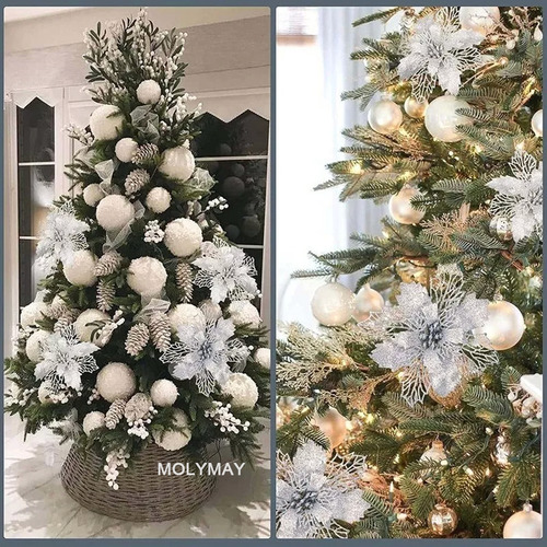 20 Pcs Flores De Navidad Con Clip Decoraciones Navideñas