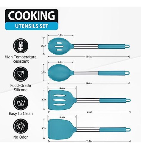 Conjunto De 4 Espátulas Y Cucharas De Cocina De Silicona Gra