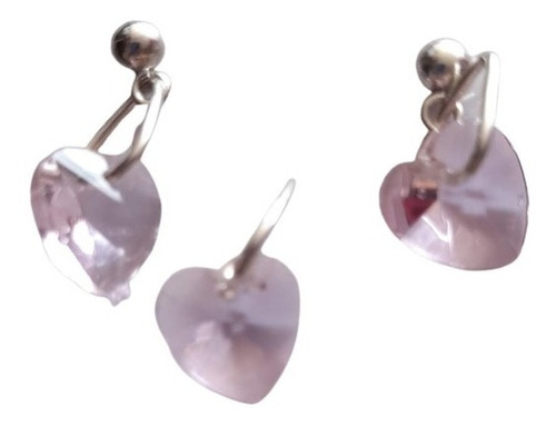 Aretes Y Dije Corazones Cristal Y Plata 925 