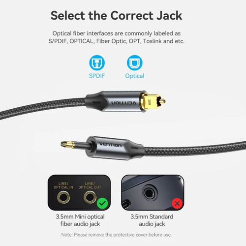 Vention - Cabo Áudio Óptico Toslink X Mini Toslink 2m Metros