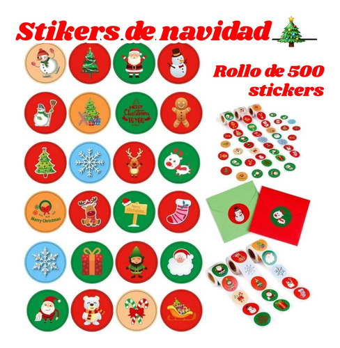 Stickers De Navidad 50 Por 1$ Y El Rollo De 500 Por 6$