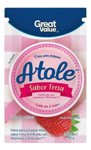 Atole Great Value Sabor Fresa 45g Polvo Para Preparar