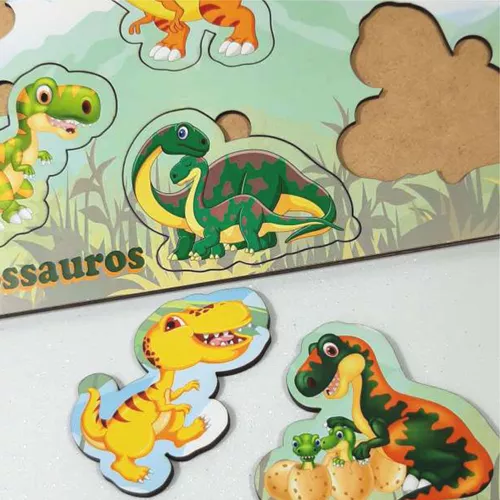 Brinquedo Educativo Tabuleiro Encaixe Dinossauro Mdf - Mega Impress