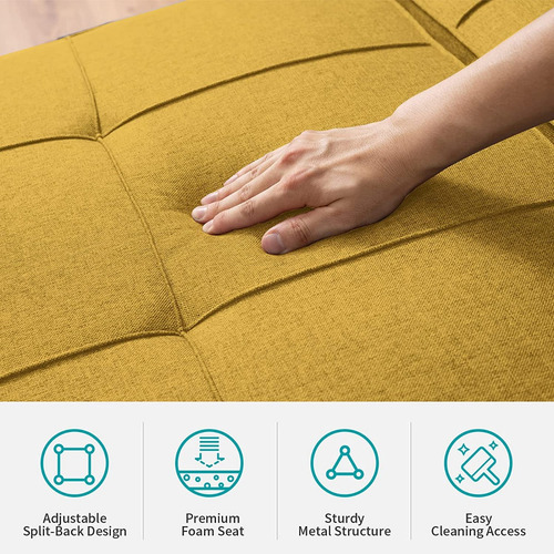 Sofa Futon Cama Plegable 3 En 1 Linen Amarillo Marca Balus