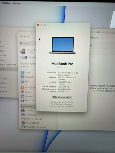 Macbook Pro 15 Pulgadas 2017 Intel Core I7 512gb (Usado)