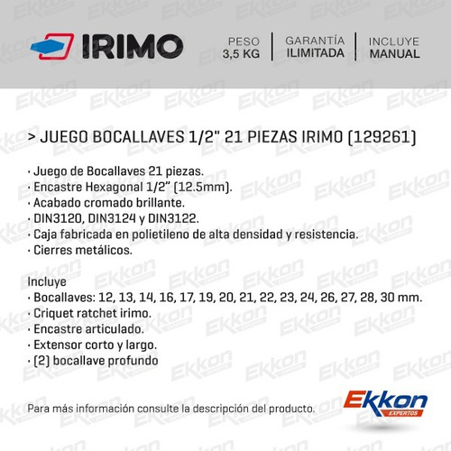 Imagen 2 de 6 de Juego Set Kit Herramientas Irimo 21 Pzaz Tubos Y Llave 12926