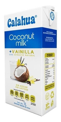 Imagen 2 de 7 de Leche De Coco + Vainilla Calahua 1 Litro