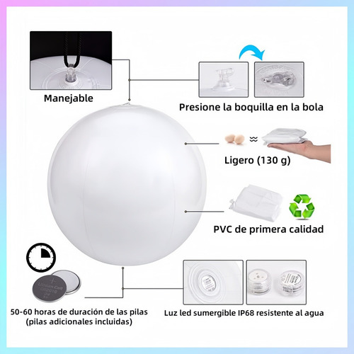 Con Luz Led Verano Pileta Pelota Inflable Playa 40cm