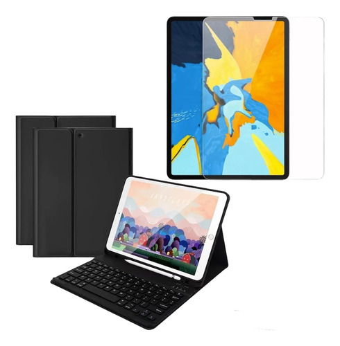 Estuche Forro Teclado Para iPad Con Espacio Pencil + Vidrio