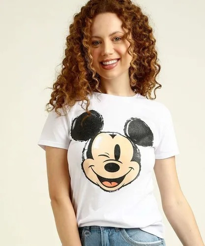 Blusa Feminina Estampa Mickey Manga Curta Disney