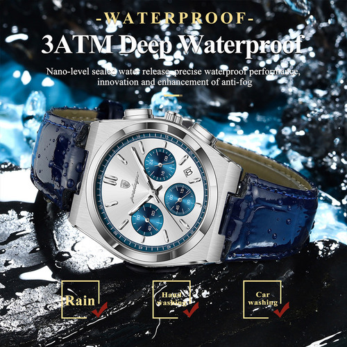 Relojes De Pulsera De Cuarzo De Cuero Azul De Lujo Poedagar