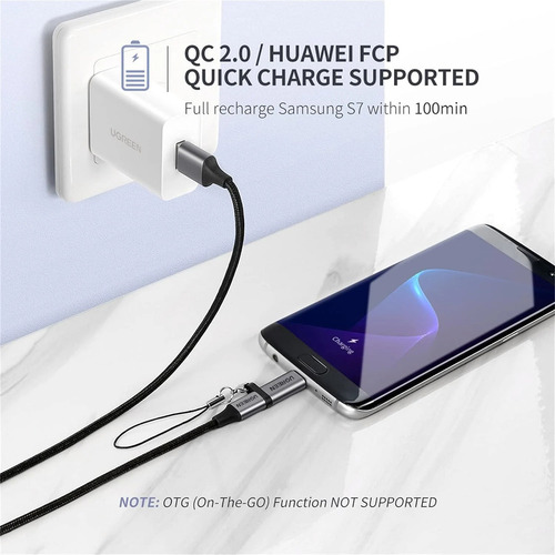 Adaptador UGREEN USB-C 3.1 a Micro USB Carga Rápida FPC/QC2.0 Sincronización de Datos Velocidad de Transferencia de hasta 480Mbps Incluye Cordón Caja de Aluminio Múltiples Protecciones