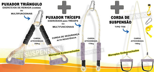 Imagem 1 de 7 de Kit Corda Puxador Triângulo E Tríceps + Corda De Suspensão