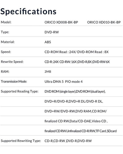 Imagen 7 de 8 de Usb 3.0 Externo Dvdrw Portátil +/- Rw Unidad Dvd/cd Ro Orico