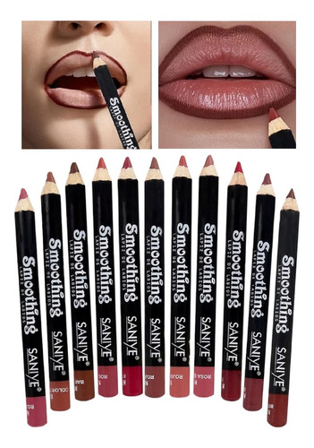 Set 12 Delineadores De Labios Lápiz, Pigmentación Profunda