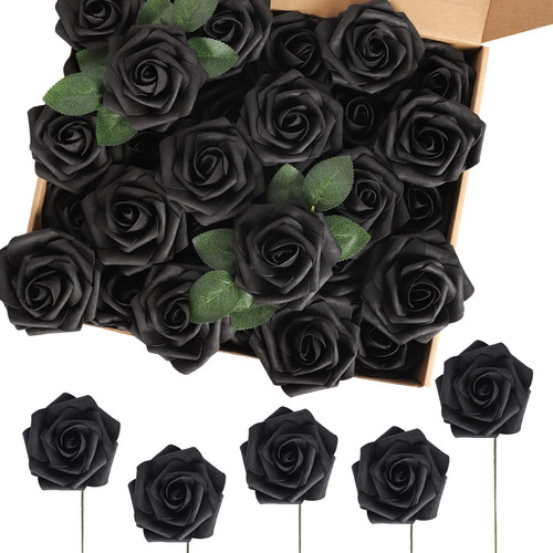 Macting 60 Rosa Artificial Negra Flor Aspecto Real Falsa