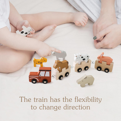 Juego De Tren De Animales De Madera, Bloques Apilables De