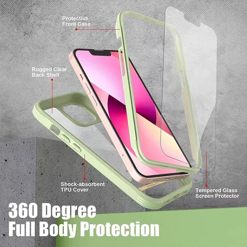 Funda iPhone 13 Mini con borde de TPU (verde/transparente)