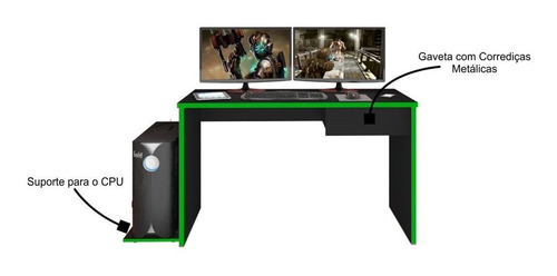 Mesa Gamer Escrivaninha Notebook Desk Drx 8000 Preto/verde
