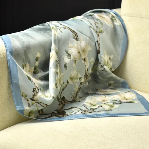 Pañuelo De Seda, Para Mujer, Dama, Únicos Celeste Floreado U