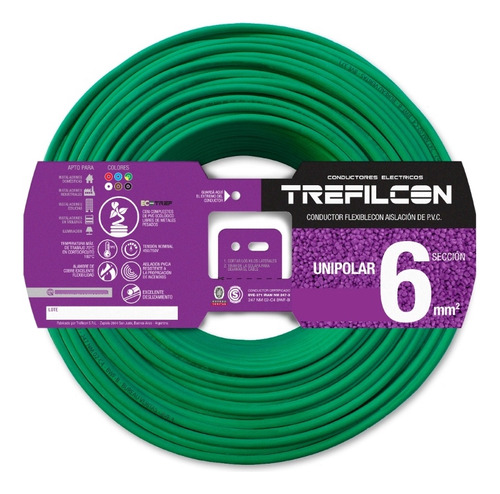 Cable Unipolar 6mm Normalizado Trefilcon Rollo X 100 Mts