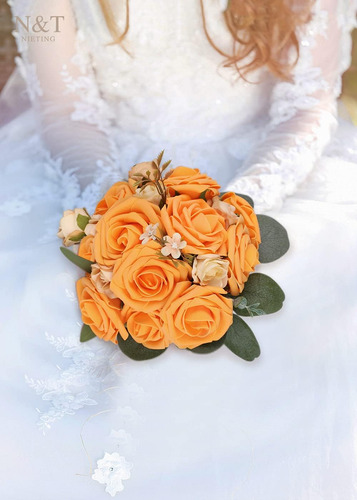 Flores Artificiales, Flores Falsas, Rosas Naranjas Perfectas