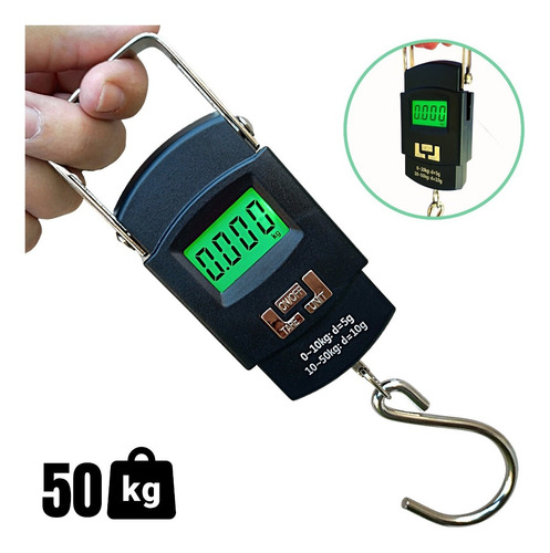 Imagem 1 de 8 de Balança Digital Portátil De Mão P/ Bolsa Mala Peixe Até 50kg