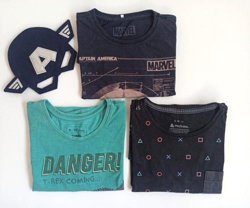 Remeras Manga Corta Niño 7-8 Años Marvel Playstation Dino X3