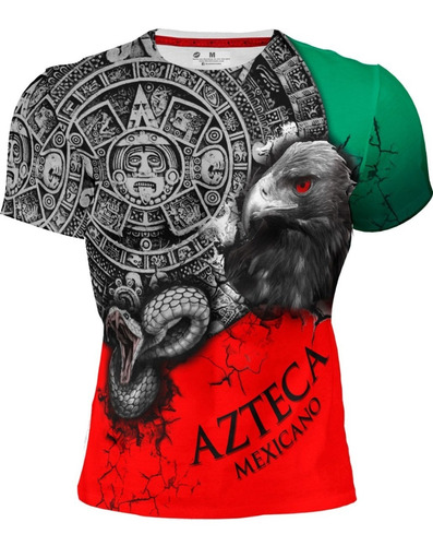 Playera Full Print Azteca Mexicano Águila Serpiente Tricolor