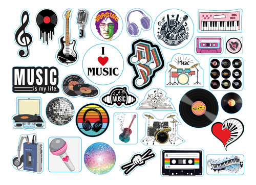 Calcos Sticker Termos Rock, Musica, Retro, Los 80, Musical