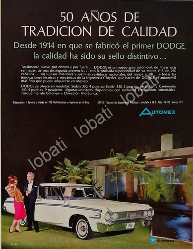 Cartel Retro Autos Chrysler Mexico 50 Aniversario 1964 /raro