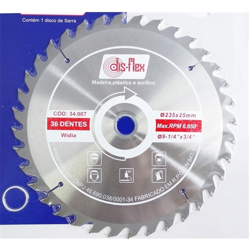 Serra Circular De Widea 9.1/4 Pol. Com 36 Dentes - Disflex