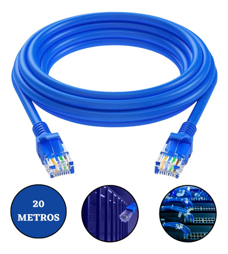 Cabo De Rede 20 Metros Lan Internet Crimpado Rj45 Cat5e Azul
