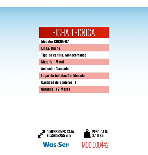 Imagen 2 de 7 de Griferia Canilla Cocina Monocomando Pico Extensible Was-ser
