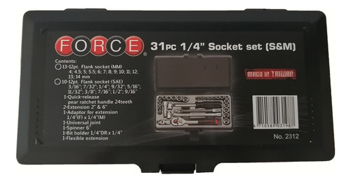 Juego Dados Poligonales 1/4 Mm PuLG 31pz 2312 Force Mecanica