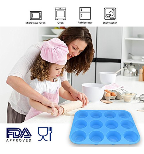 Homedge Molde Para Muffins De Silicona De 12 Tazas, Paquete