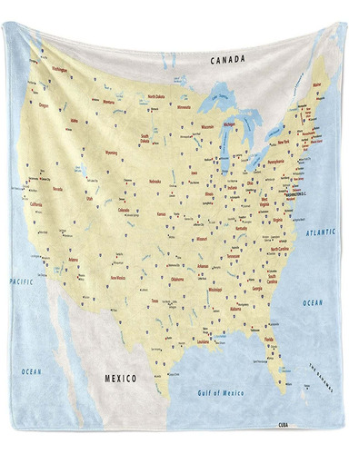 Ambesonne Manta De Mapa Mapa Interestatal De Estados Unidos 