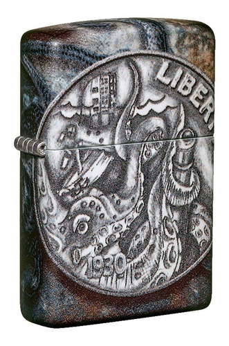 Isqueiro Zippo com moedas piratas com design Kraken