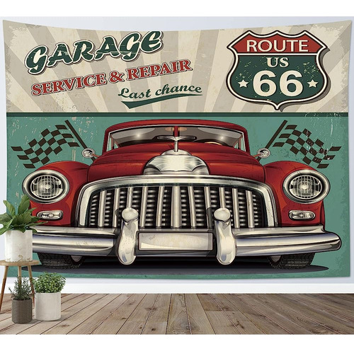 ~? Hvest Retro Tapestry Vintage Car Wall Tapestry Route 66 T