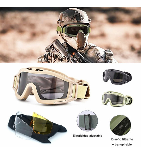 Policia Careta Gafas Goggle Militar Táctico Lentes Color Amarillo