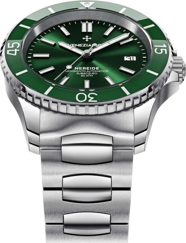 Relógio Venezianico Nereide 42 - 3321501c Correia Prateado Bisel Verde Fundo Verde