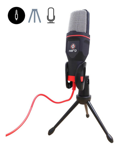 Micrófono Condensador Con Tripie Conector A 3.5 Mm Color Negro con rojo
