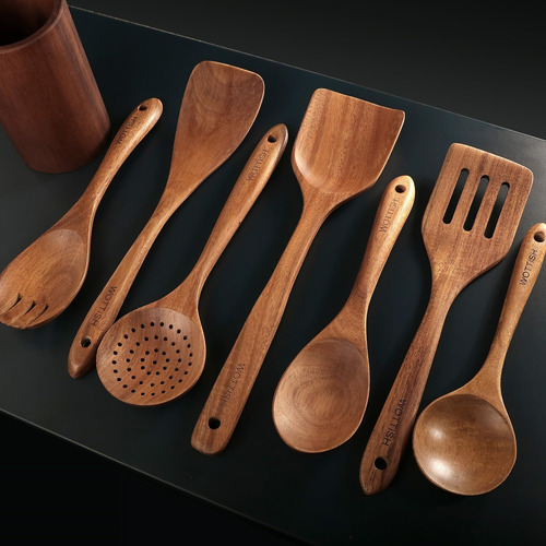 Juego De Cucharas Y Utensilios De Madera Natural