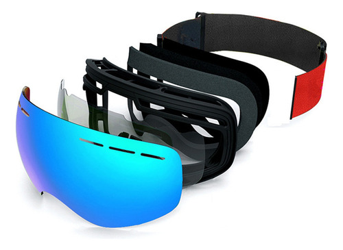 Anti Fog Uv 400 Protección Marco Negro Nieve Lentes Plateada