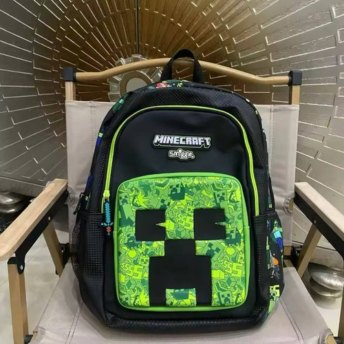 Minecraft Mochila Escolar Marca Smiggle/ Diseño Videojuego Negro Estampada