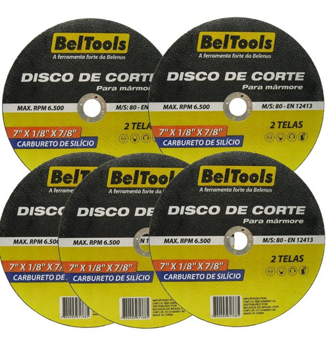 Disco De Corte Refratário Mármore 7x7/8 Beltools C/ 5 Pçs