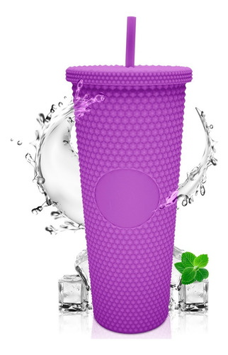 Botella De Doble Pared Termo Con Popote Multifuncional 700ml Color Morado Oscuro