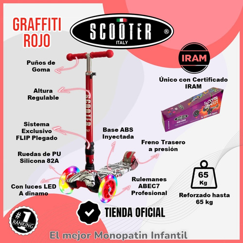 Monopatin Graffiti 4 Ruedas Scooter Italy Original Plegable